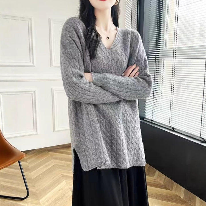 Damen Grobstrickpullover mit V-Ausschnitt und lässigem Schnitt Drune