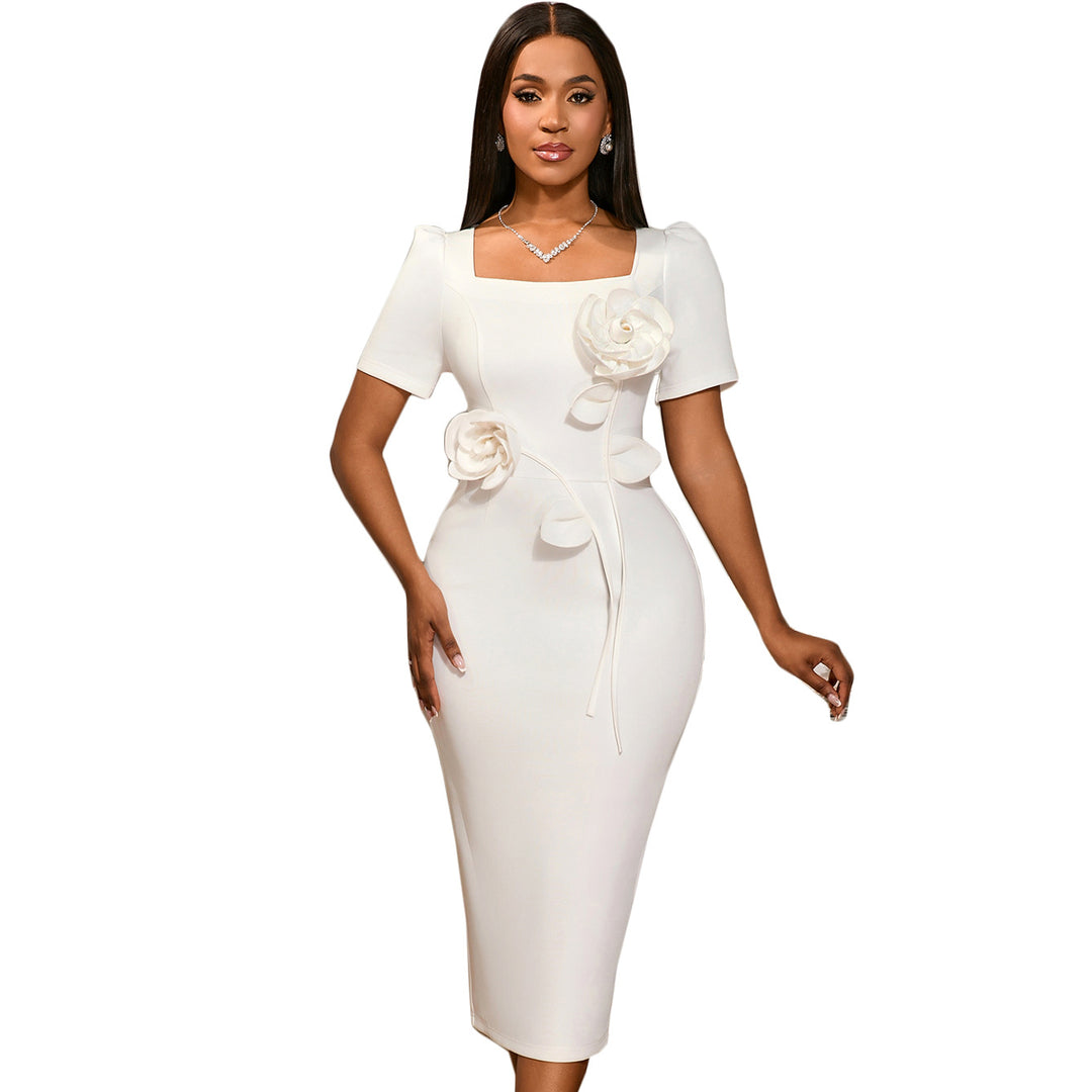 Damen Elegantes Kleid mit 3D-Blütenapplikationen Drune