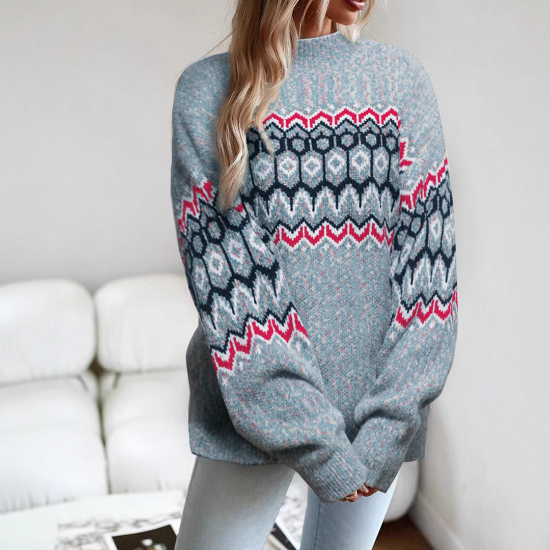 Damen Strickpullover mit modernem geometrischem Muster und oversized Schnitt Drune