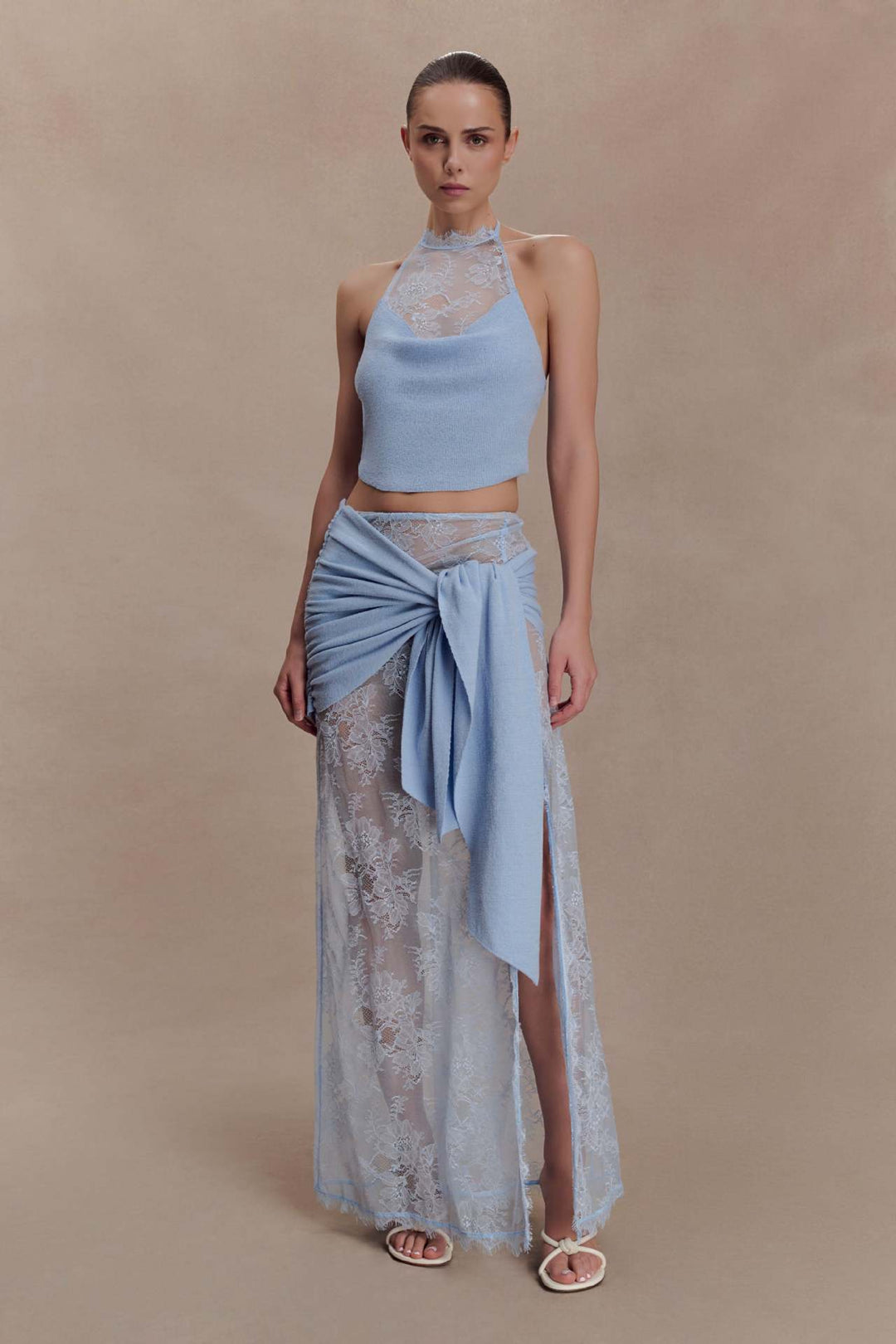 Damen Elegantes Spitzen-Top und Maxi-Rock Set Drune