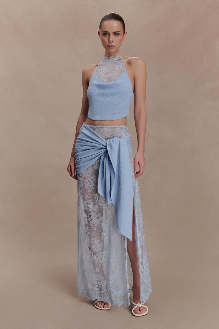 Damen Elegantes Spitzen-Top und Maxi-Rock Set Drune