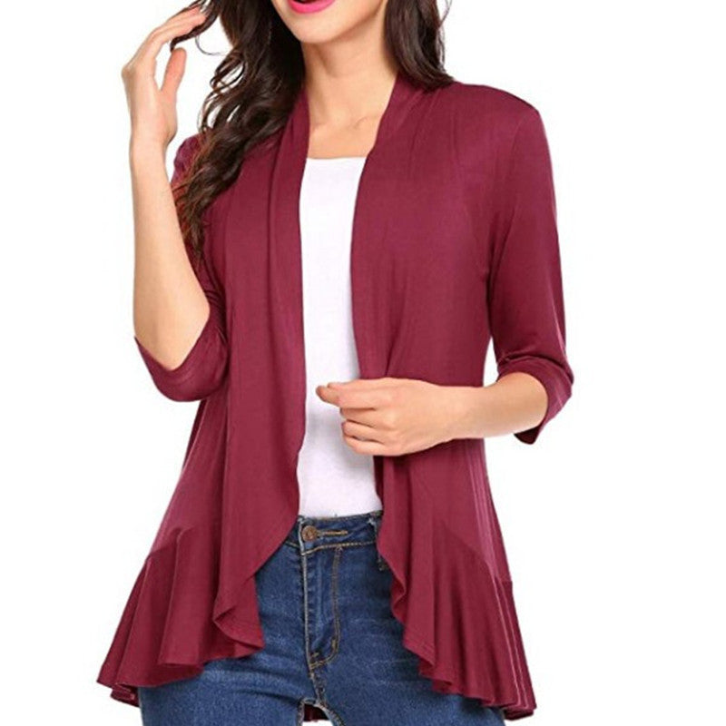 Damen Modische Strickjacke mit asymmetrischem Schnitt und Flatterdetails Drune