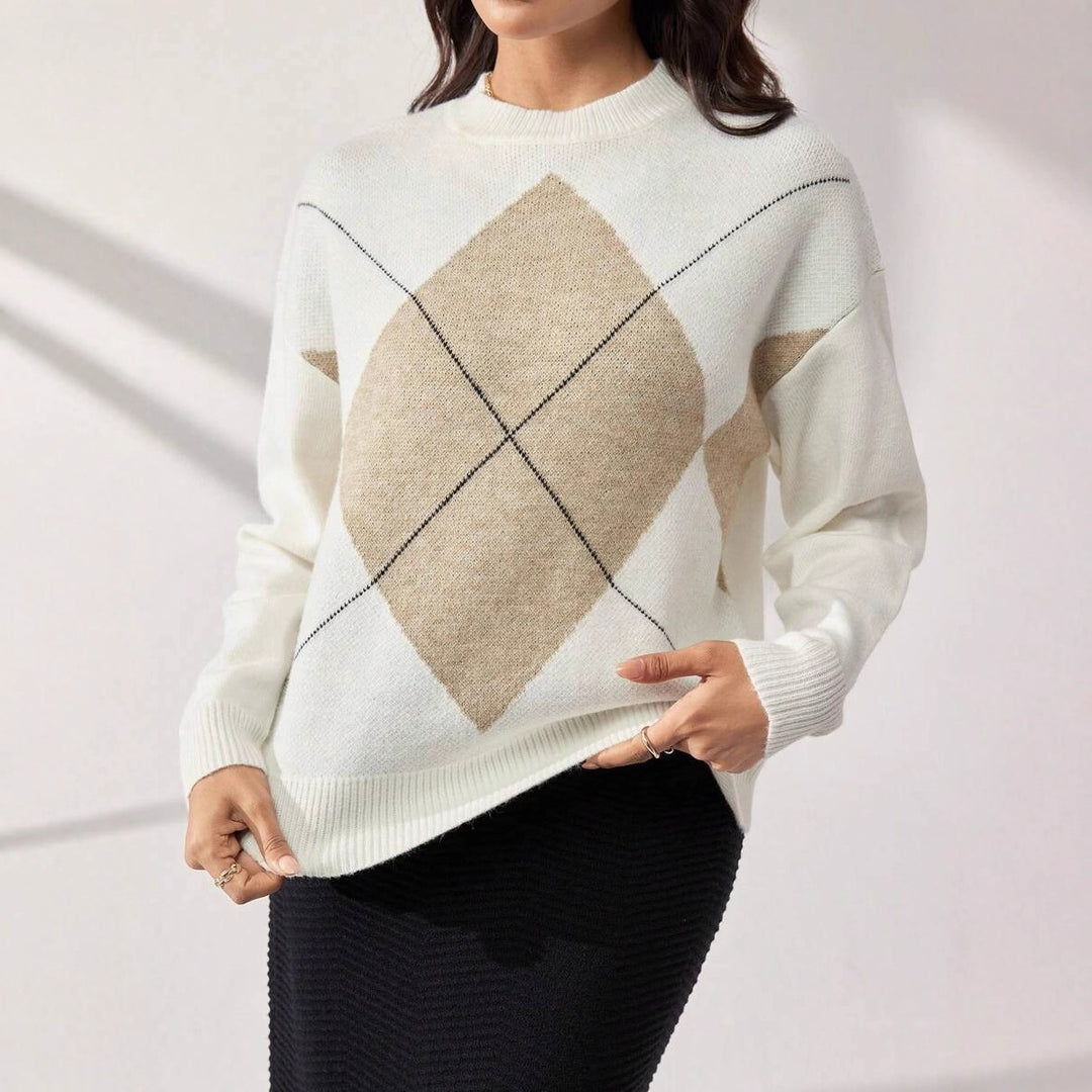 Damen Eleganter Pullover mit modernem Rautenmuster Drune