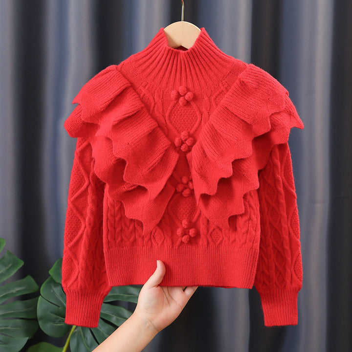 Damen Strickpullover mit Rüschen und Zopfmuster Drune