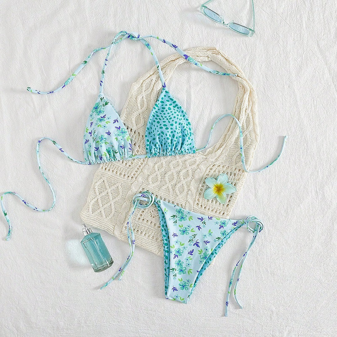 Damen Triangel-Bikini-Set mit hübschen Blumenmustern Drune