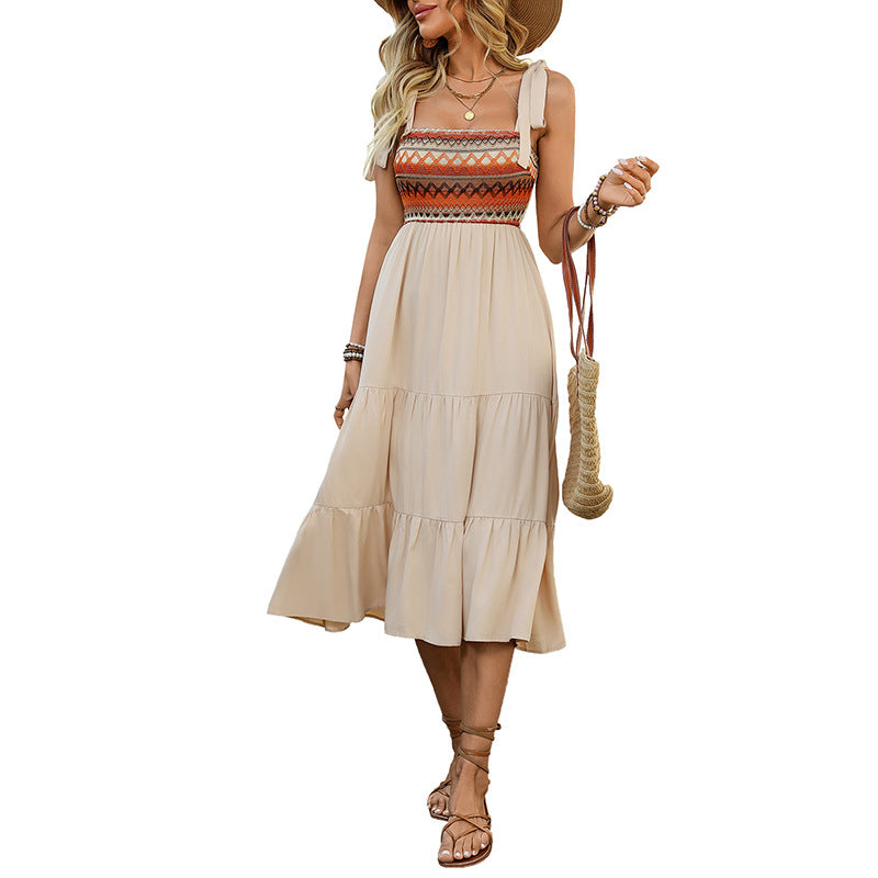 Damen Maxikleid mit gesticktem Oberteil und voluminösem Rock Drune