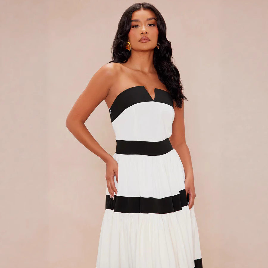 Damen Maxikleid mit schulterfreiem Design und weitem Rock Drune