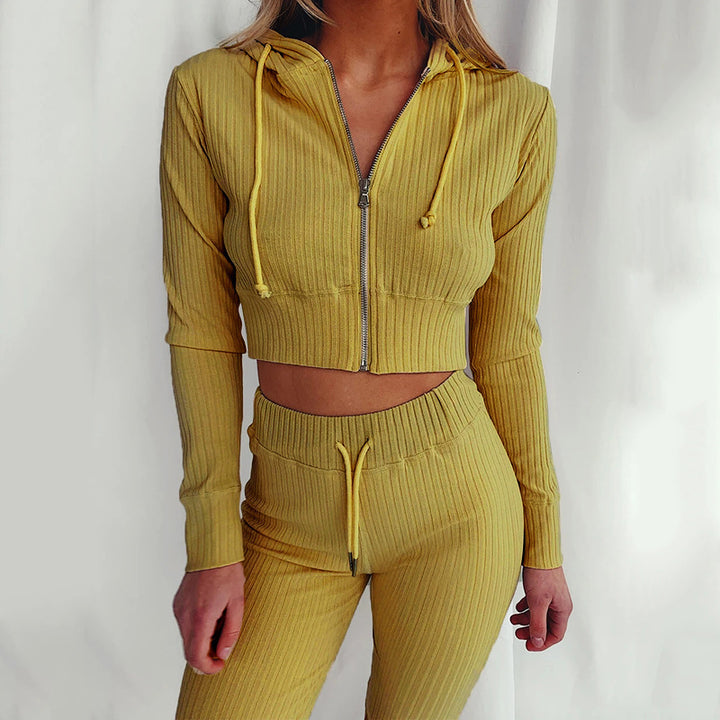 Damen Sportliches cropped Hoodie-Set mit feinem Rippdesign und hohem Tragekomfort Drune