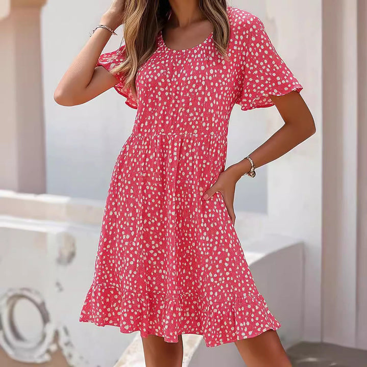 Damen lässiges Freizeitkleid mit fließendem Schnitt und Rüschensaum Drune
