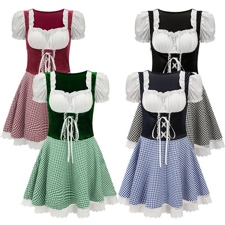 Damen nan tailliertes Trachtenkleid mit geschnürter Miederfront und karierter Rockpartie Drune