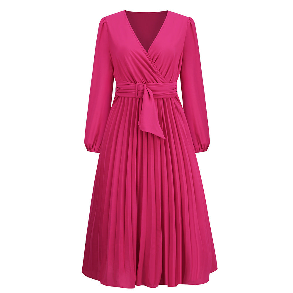 Damen Wickelkleid mit Plissee-Design und eleganter Taillengürtel Drune