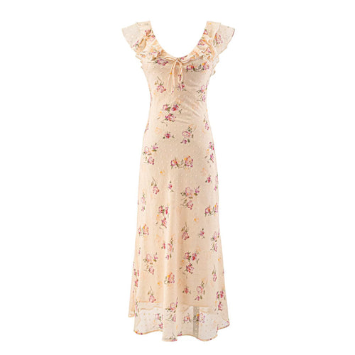 Damen Maxikleid mit floralem Design und eleganten Rüschendetails Drune
