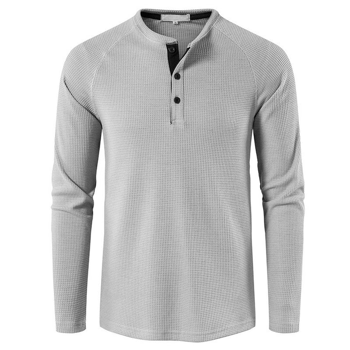 Herren nan strukturiertes Henley-Langarmshirt mit Waffelstruktur, Halbknopfleiste und Raglanärmeln Drune
