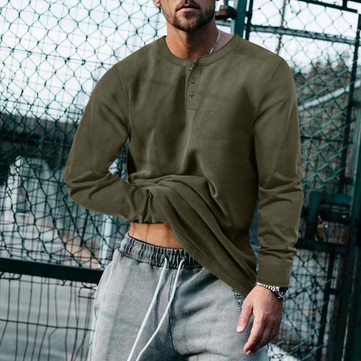 Herren Langarmshirt mit modischem Henley-Kragen und atmungsaktiver Stoffqualität Drune
