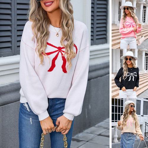 Damen Oversized Pullover mit verspieltem Schleifenmotiv Drune