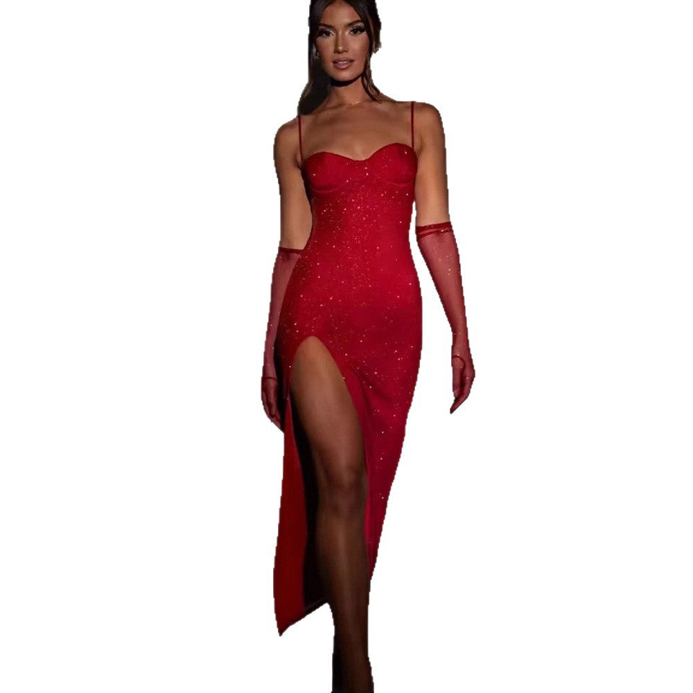 Damen Glamouröses Maxikleid mit transparenten Ärmeln und figurbetontem Schnitt Drune