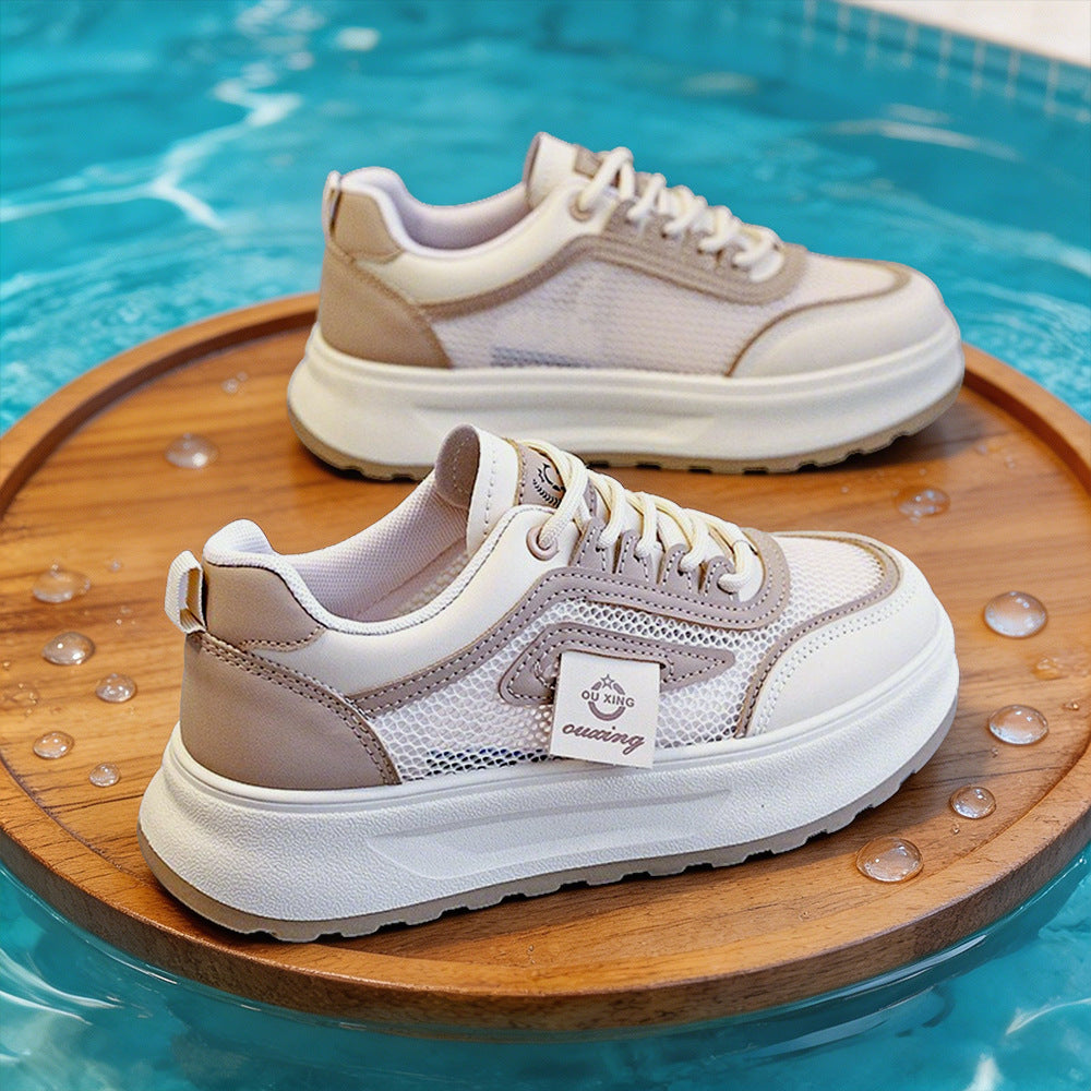 Damen nan leichte Plateausneaker mit atmungsaktivem Mesh-Obermaterial, gepolstertem Fersenkragen und stoßdämpfender EVA-Sohle Drune