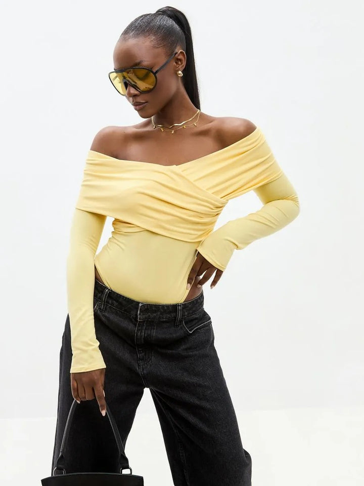 Damen Body mit schulterfreiem Design und drapierten Ärmeln Drune