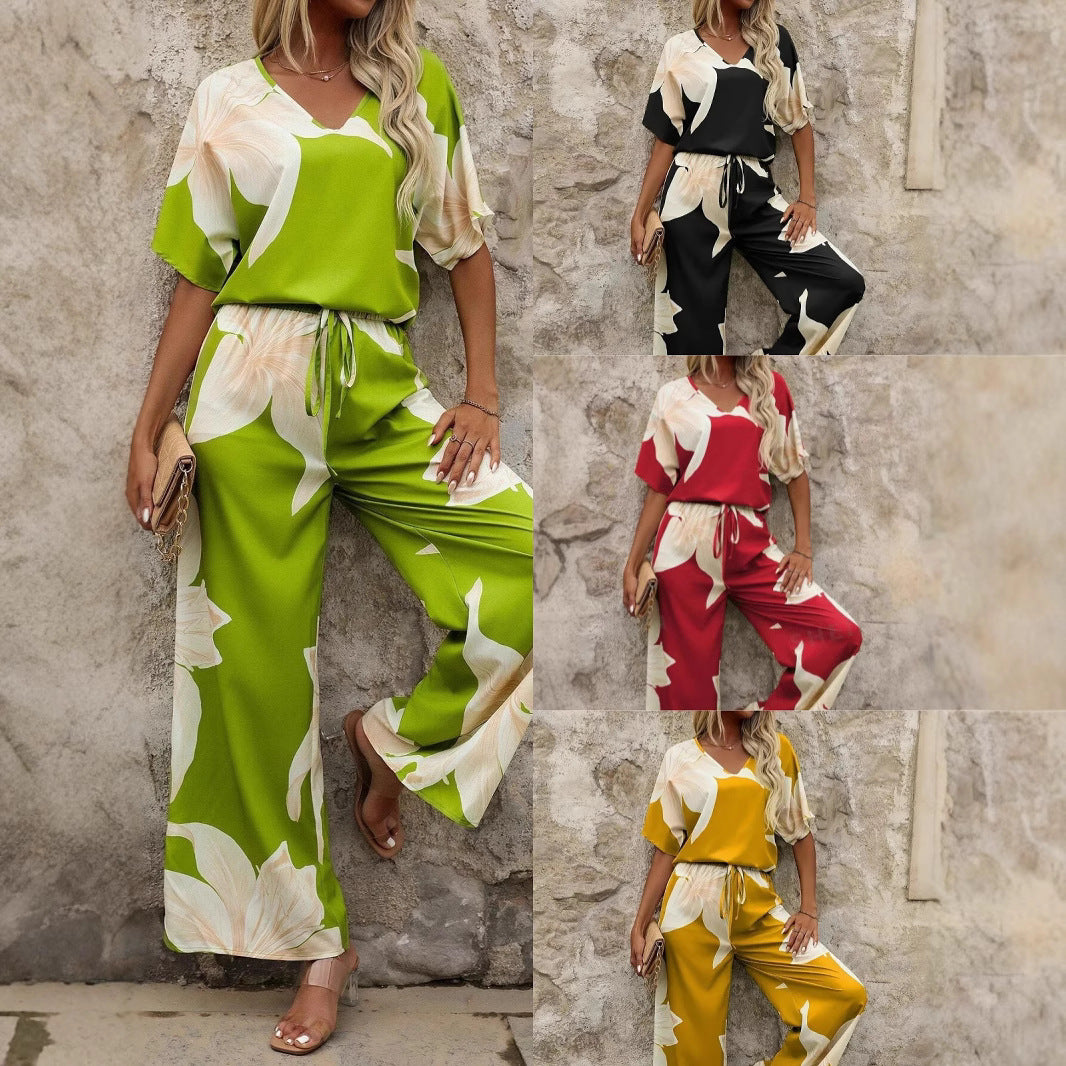 Damen entspanntes Jumpsuit mit floralem Design und elastischem Bund Drune
