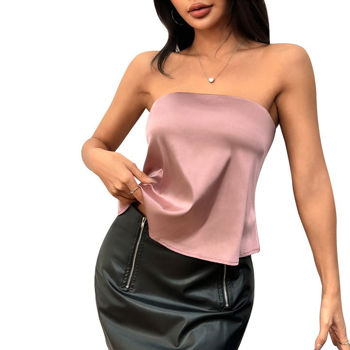 Damen trägerloses Chiffon Top mit fließendem Schnitt Drune