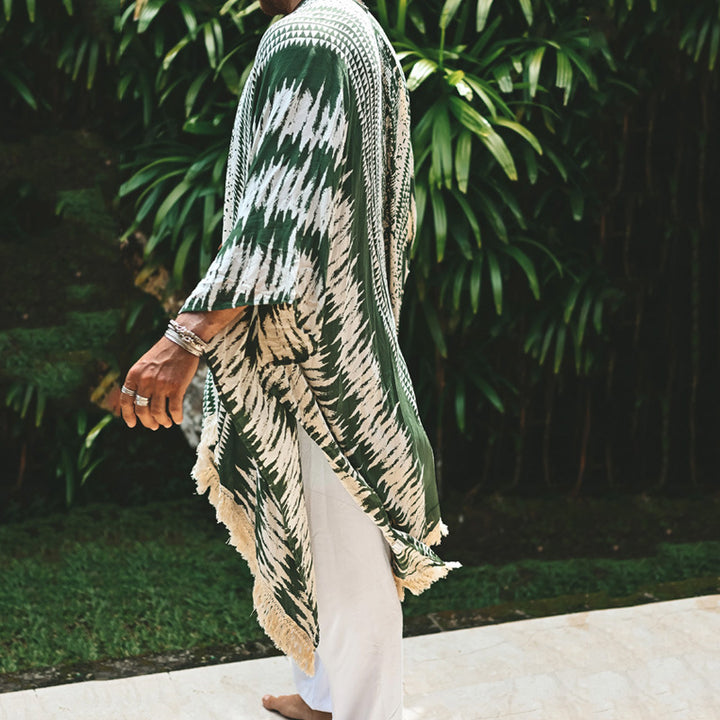 Herren nan leichter Strandponcho im Kimono-Stil mit Fransen Drune