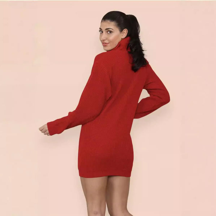 Damen Strickkleid mit hohem Kragen und strukturiertem Material Drune