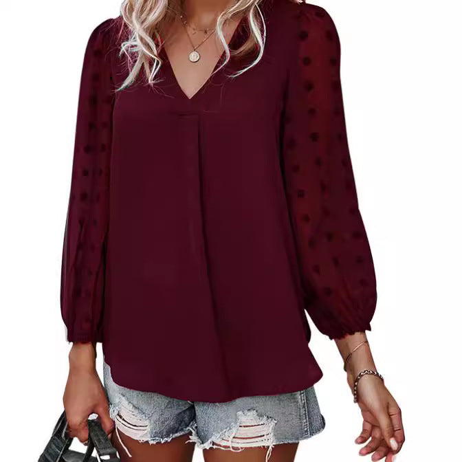 Damen Bluse mit transparenten Puffärmeln und Polka-Dot-Detail Drune