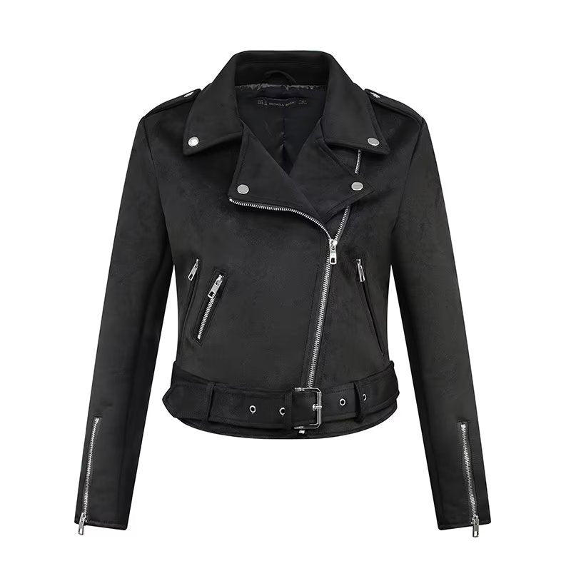 Damen stylische Bikerjacke im eleganten Wildleder-Look mit praktischen Taschen Drune