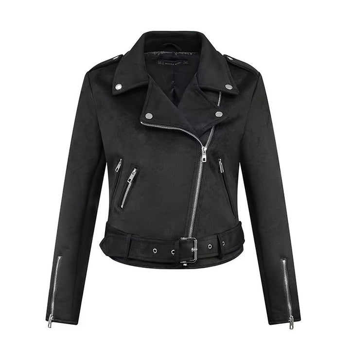 Damen stylische Bikerjacke im eleganten Wildleder-Look mit praktischen Taschen Drune