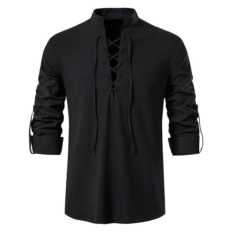 Herren lässiges Baumwollhemd mit Lacing-Design Drune
