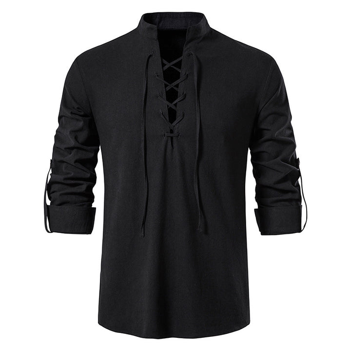 Herren lässiges Baumwollhemd mit Lacing-Design Drune