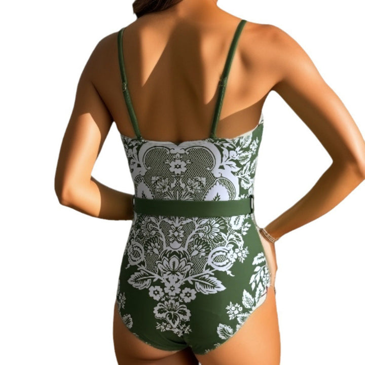 Damen modischer Einteiler Badeanzug mit elegantem Wickelrock und floralem Muster Drune