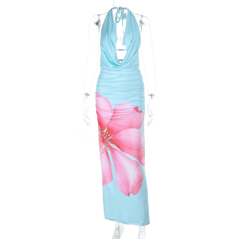 Damen Maxikleid mit tiefem V-Ausschnitt und floralem Design Drune