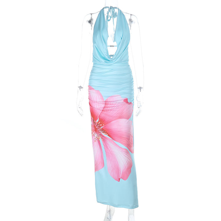Damen Maxikleid mit tiefem V-Ausschnitt und floralem Design Drune