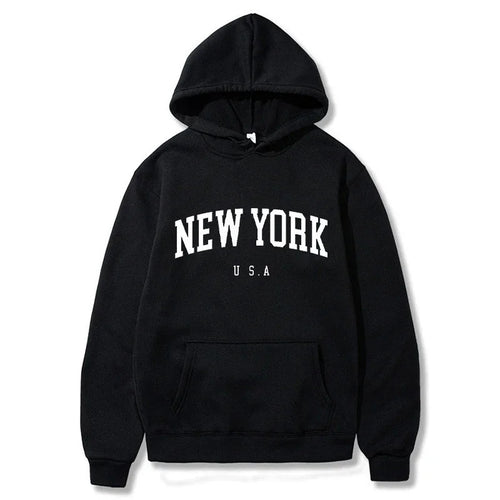 Damen Kapuzenpullover mit modischem New York Print und bequemer Passform Drune