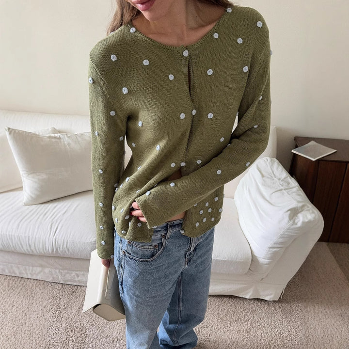 Damen bequemer Strickpullover mit dekorativen Pünktchen Drune