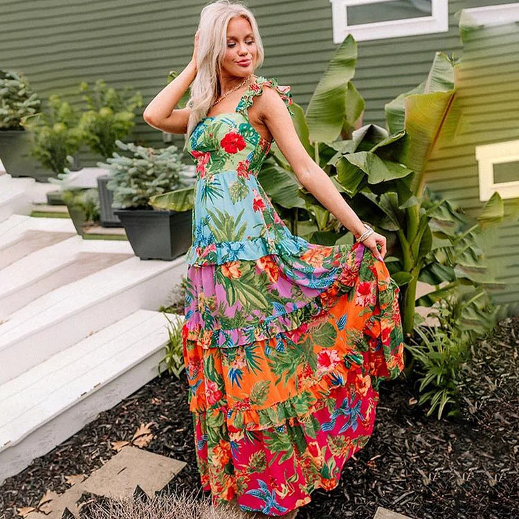 Damen Einteiler Badeanzug mit floralem Muster und Rüschendetails Drune