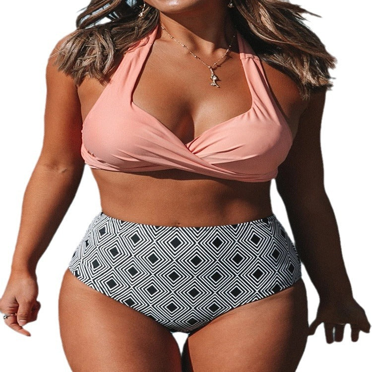 Damen High-Waist Bikini-Set mit elegantem Wickeldesign und modischem geometrischem Muster Drune