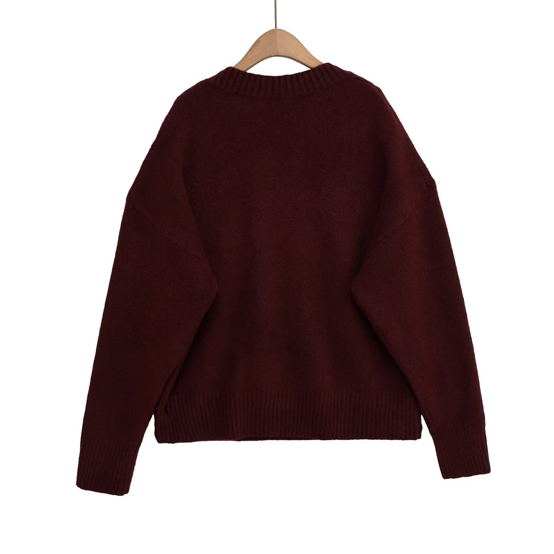 Damen V-Ausschnitt Strickpullover Drune