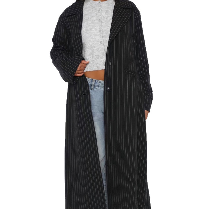 Damen Langer Blazer mit Streifenmuster und lässigem Schnitt Drune