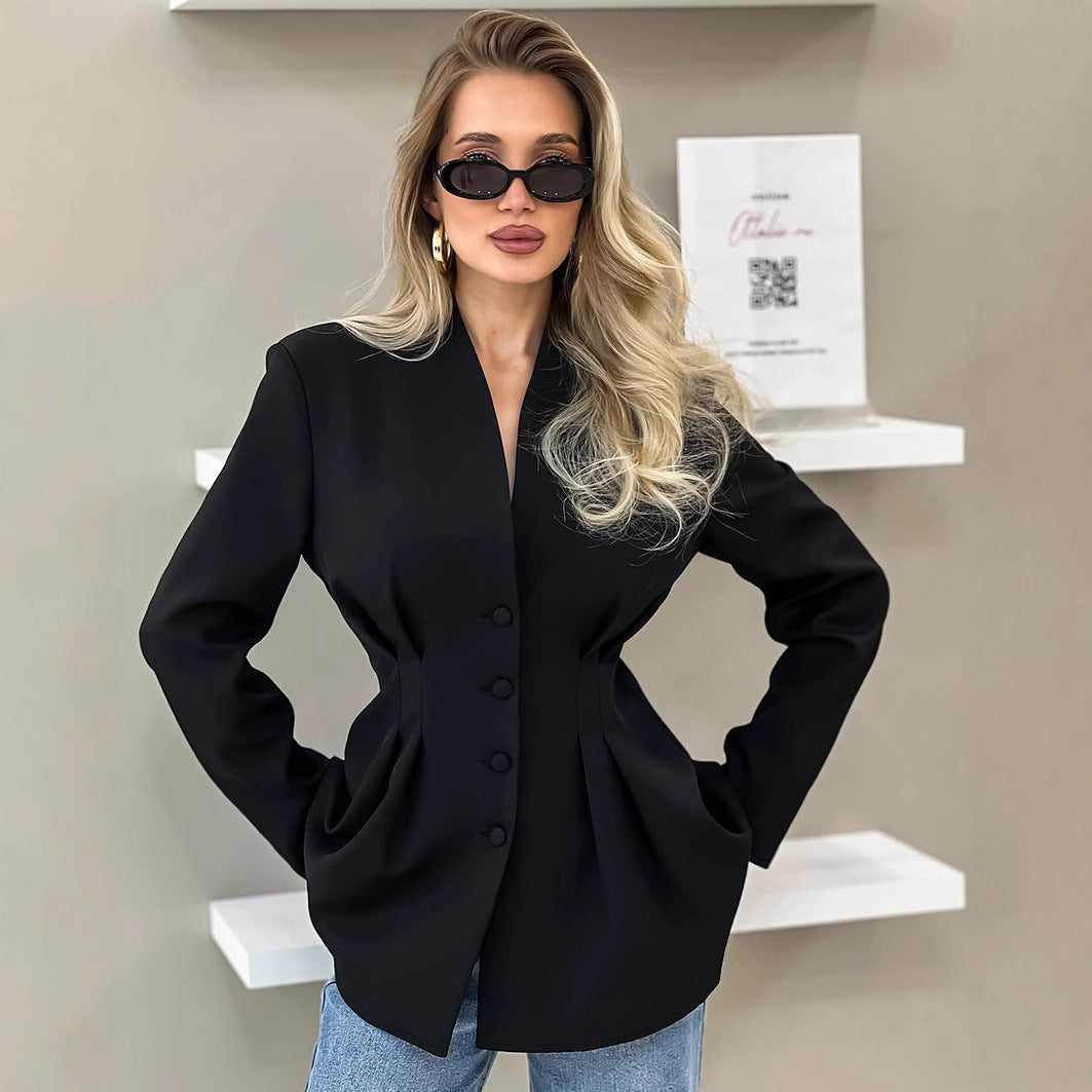Damen elegante Jacke mit tailliertem Schnitt und Knopfdetails Drune