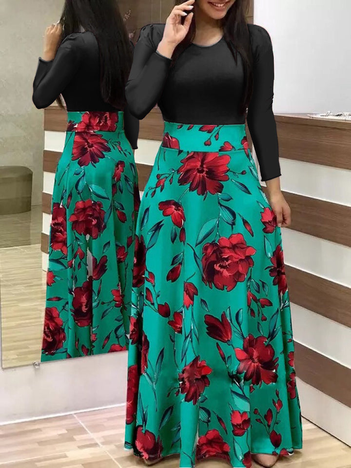 Damen Elegantes Maxikleid mit grafischem Druck und flexiblem Bund Drune