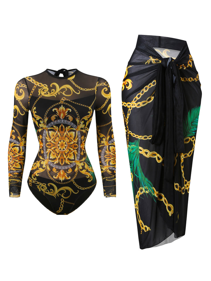 Damen Badeanzug mit elegantem transparentem Wickelrock Drune