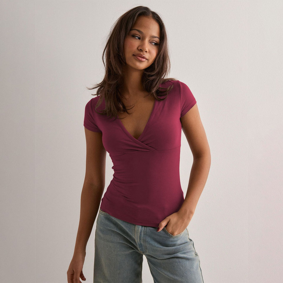 Damen Wickel-T-Shirt mit V-Ausschnitt und figurformendem Schnitt Drune