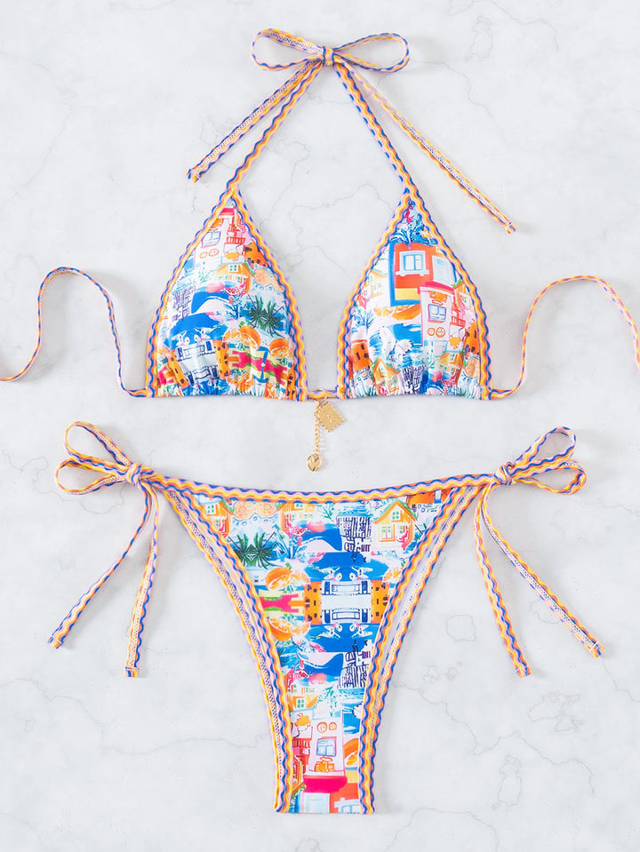 Damen Triangel-Bikini mit verspieltem Palmenmuster Drune