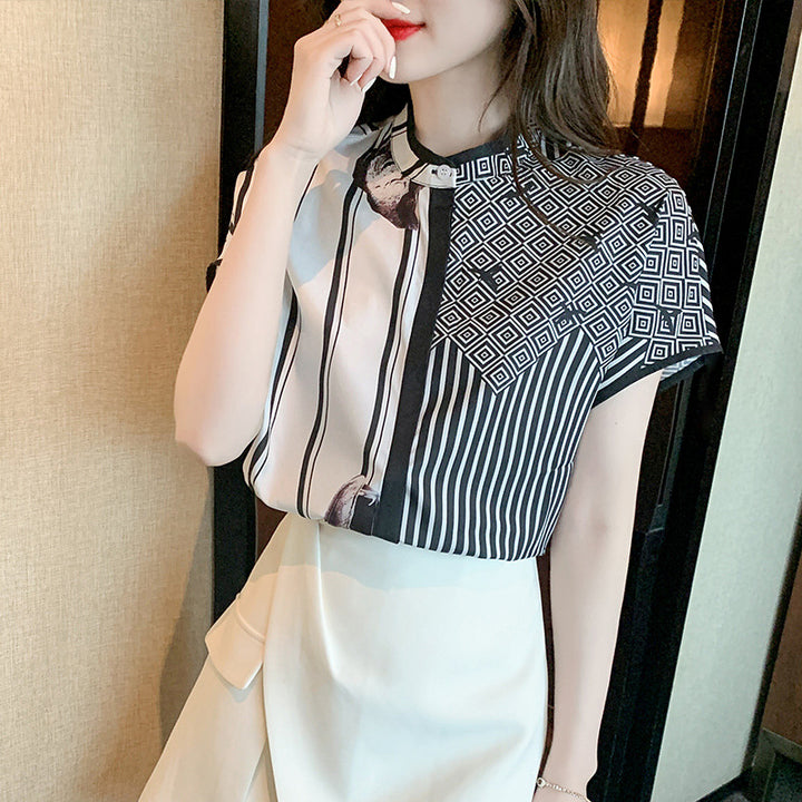 Damen Modische Bluse mit grafischem Muster und eleganten Details Drune