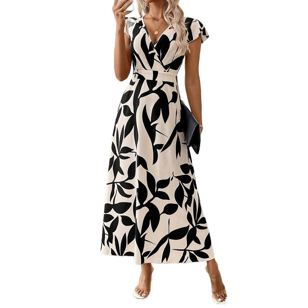Damen Maxikleid mit floralem Muster und elegantem V-Ausschnitt Drune