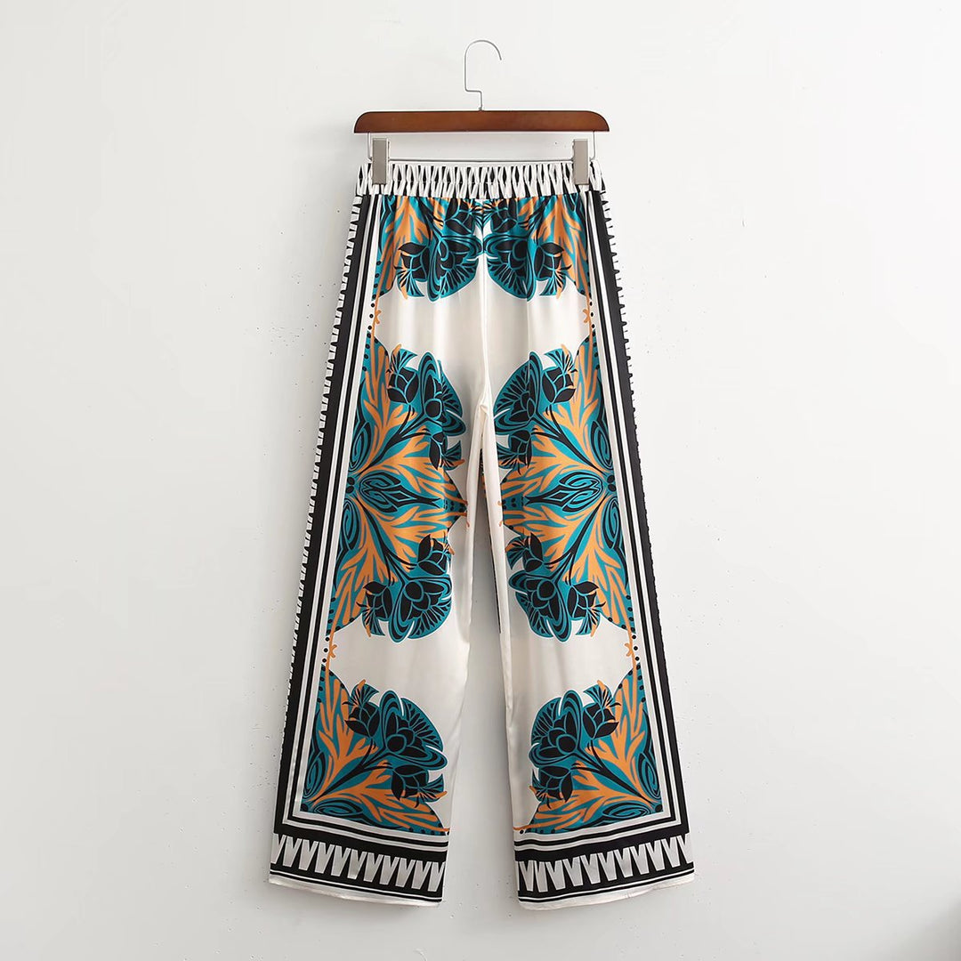 Damen weite Palazzo-Hose mit auffälligem grafischen Muster Drune