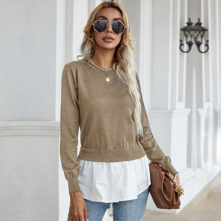 Damen lässiger Strickpullover mit integrierter Bluse Drune