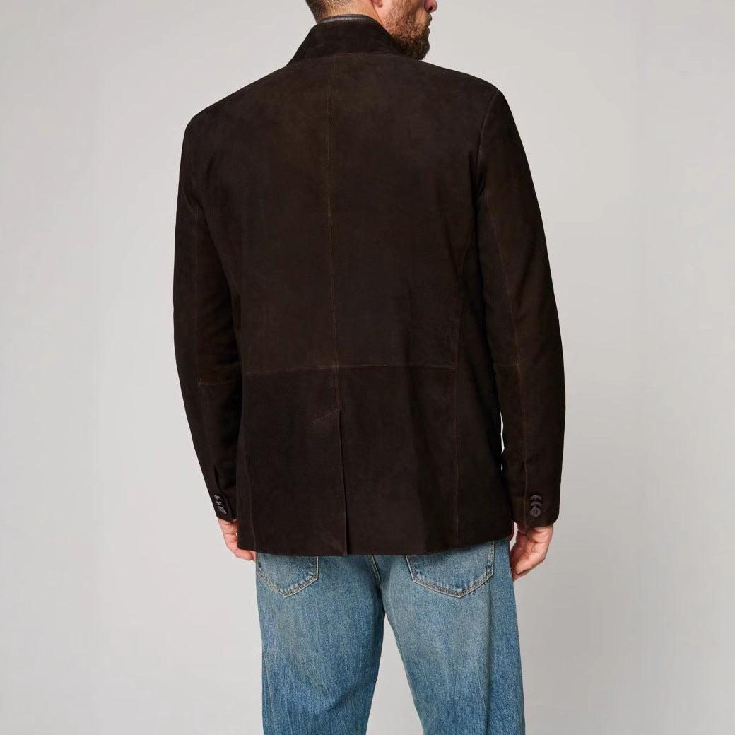 Herren Wildlederjacke im klassischen Schnitt mit Stehkragen und praktischen Taschen Drune